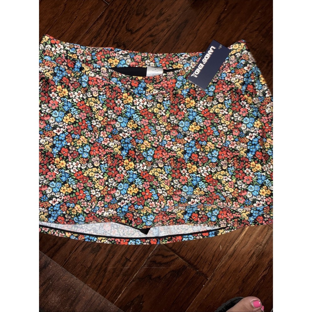 Lands' End Swim Skort Floral Built-In Brief Pull On Womans Size Extra Large XL